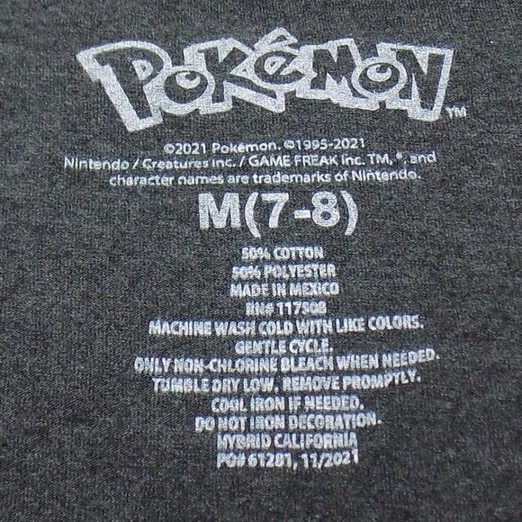 Pokemon Pikachu Girls T-Shirt Charcoal Gray / Heathered Size M (7/8) NWT - Picture 5 of 5